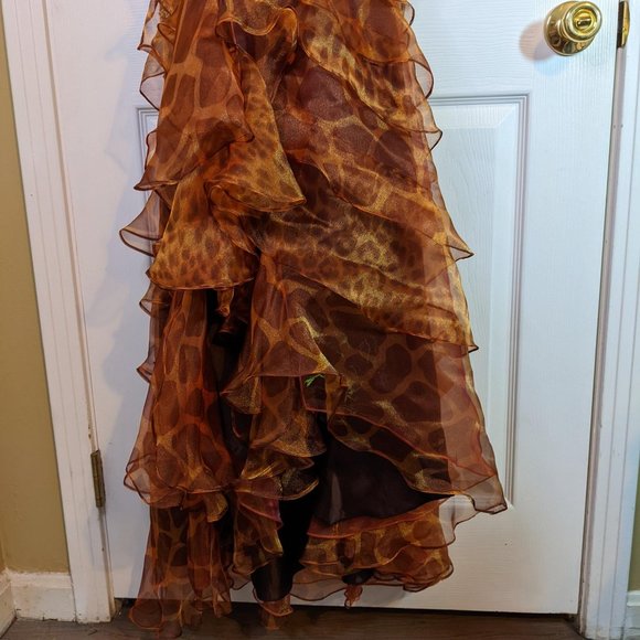 Jasz Couture Leopard Beaded Ruffled Tiers Halter Maxi Dress - size 2 NWT - Picture 8 of 16